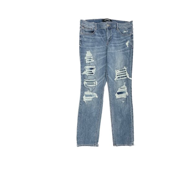 Express Cropped Skinny Mid Rise Distressed Women's size 12 Blue Denim jeans - Picture 1 of 4